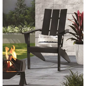 Опорный деревянный уличный современный стул Adirondack, садовый стул для патио черного цвета Изображение