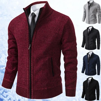 Осенью и зимой 2023 Года Новый мужской кардиган, свитер, куртка с воротником на молнии, вязаная теплая куртка с толстой подкладкой Изображение