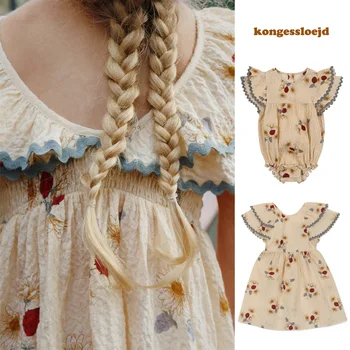 Платье для девочек 2023, Летняя корейская версия детского платья с принтом, Хлопковая Модная Милая одежда для ползания, Детская одежда Изображение