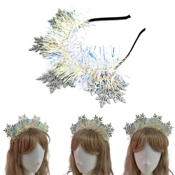 Повязка на голову для карнавальных вечеринок, Мишура, Обруч для волос в форме снежинки для взрослых подростков Изображение