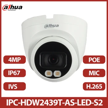 Полноцветная сетевая камера Dahua IPC-HDW2439T-AS-LED-S2 4MP Lite с фиксированным фокусным расстоянием для глазного яблока, Защита безопасности, Встроенный микрофон, IP-камера Изображение