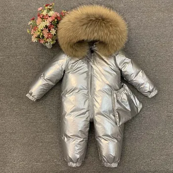 Пуховик для малышей, куртка, комбинезон с капюшоном на толстом меху, пуховик для детей 1-5 лет, зимнее пальто для мальчиков и девочек, пуховая одежда, верхняя одежда Изображение