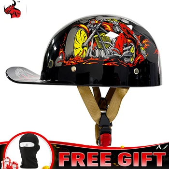 Ретро Шлем для скутера на половину лица, Бейсболка, защитный шлем для Мотоцикла, Электрические Мотоциклетные шлемы С солнцезащитными линзами Изображение