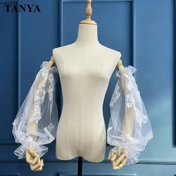 Романтические кружевные длинные съемные рукава для свадьбы, манжеты с оборками, аксессуары для невесты в богемном стиле, Tanya Bridal Изображение