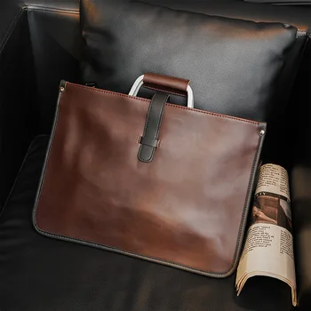 Роскошный Деловой портфель, Мужская высококачественная кожаная сумка Crazy Horse через плечо, мужская сумка для ноутбука Изображение