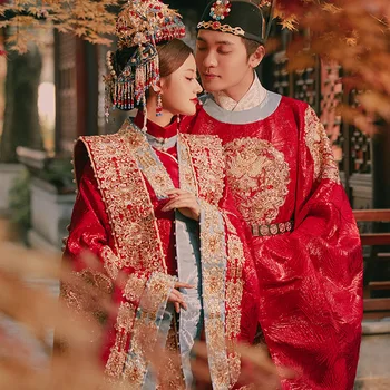 Свадебное платье Жениха и невесты в китайском стиле, костюм династии Ципао Мин, вышивка бисером, Чонсам Изображение