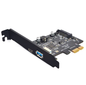 Сверхскоростной USB 3.1 Type C + USB 3.0 PCI-Express Плата расширения Riser 15pin Разъем питания SATA PCIE X1 Адаптер ASM3142 Чипсеты Изображение