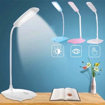 Светодиодная лампа для чтения с трехскоростным затемнением, USB-разъем для зарядки, Белая теплая защита глаз, Настольная лампа для студентов, ночное освещение для учебы Изображение