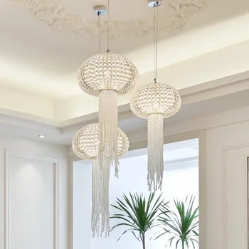 Светодиодный подвесной светильник Современная прозрачная хрустальная люстра в форме медузы декоративное освещение для гостиной остров Изображение