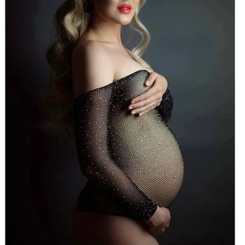 Сексуальный Блеск, Сексуальные кружевные платья, реквизит для фотосъемки беременных, черное сетчатое платье, Одежда для беременных женщин, фотосессия во время беременности Изображение