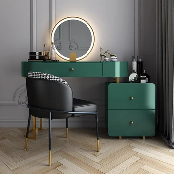 Скандинавская Мебель для спальни Туалетный столик Зеркальный с выдвижными ящиками Современный шкаф для хранения Встроенный Бытовой столик для макияжа Изображение