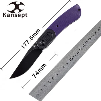 Складные Ножи Kansept Reverie T2025B5, Черные, Облицованные камнем, 154 см, с черно-фиолетовой ручкой G10 для Кемпинга, Охоты, Переноски EDC Изображение