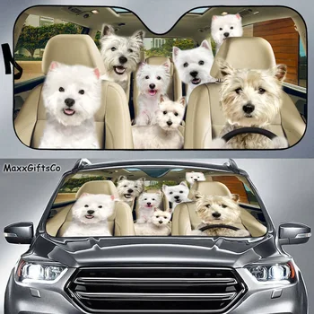 Солнцезащитный козырек для автомобиля с Вест-Хайленд-уайт-терьером, Лобовое стекло для собак, Солнцезащитный козырек для семьи собак, Автомобильные аксессуары для собак, Украшение автомобиля, Подарок для Изображение