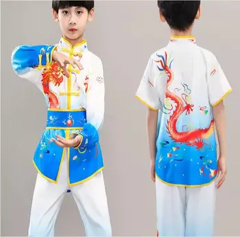 Сценические костюмы в китайском стиле, Детские костюмы для выступлений по боевым искусствам, Костюмы барабанщика дракона Изображение