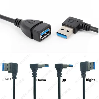 Удлинительный кабель USB 3.0 от мужчины к женщине под прямым углом 90 градусов USB-адаптер вверх/вниз/влево/вправо удлинительный кабель для передачи данных 0,15 М Изображение