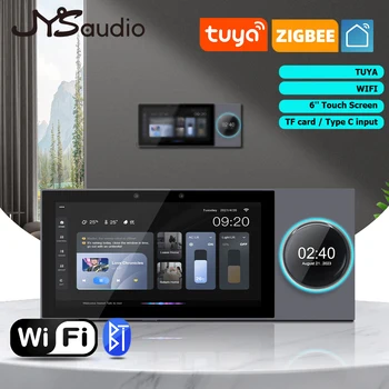 Умный Настенный усилитель TUYA с 6-дюймовым сенсорным экраном, музыкальная панель Android, звуковая система домашнего кинотеатра, Поддержка RS485 ZigBee для жилых помещений Изображение