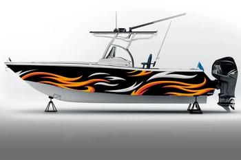 упаковка с наклейкой на лодку с пламенем, покраска, виниловая модифицированная водонепроницаемая наклейка на лодку, графические волны, наклейка на лодку для ремонта Изображение