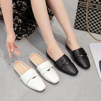 Французские полуботинки Jenny & Dave, элегантная женская обувь Muller, женские модные однотонные кожаные тапочки на плоской подошве Изображение