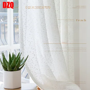Французские романтические роскошные шторы из белого тюля для гостиной, затемненной спальни, прозрачная сетчатая сетка, Непроницаемый эркер, Элегантный Изображение