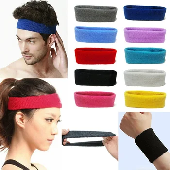 Хлопковая спортивная повязка на голову Sweatband для мужчин Женщин Унисекс лента для волос для йоги, гимнастические эластичные повязки на голову, прочная эластичная лента для фитнеса, баскетбольная лента Изображение