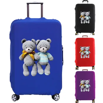 Чехол для багажа, защитный чехол для чемодана, дорожный набор с принтом серого медведя для тележки 18-32 дюймов, Утолщенный эластичный пылезащитный чехол Против царапин Изображение