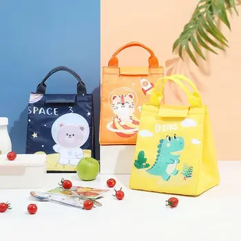 Экологичный портативный оксфордский рюкзак с динозавром, медведем, тигром, сумка для пикника, женская сумка для ланча, сумка для хранения продуктов Изображение